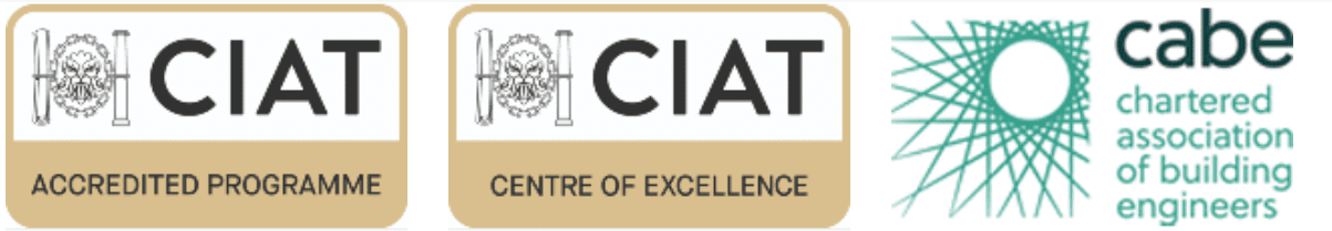 CIAT Accredited Programme; CIAT Centre of Excellence; CABE Chartered Association of Building Engineers.