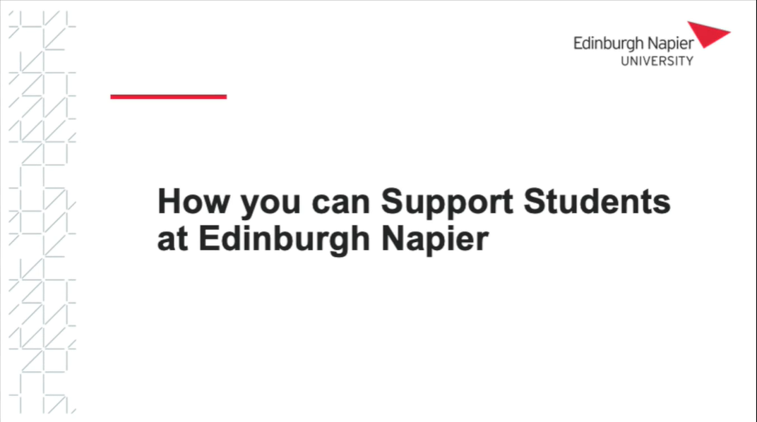 Presentation slide which says "How you can support students at Edinburgh Napier University"