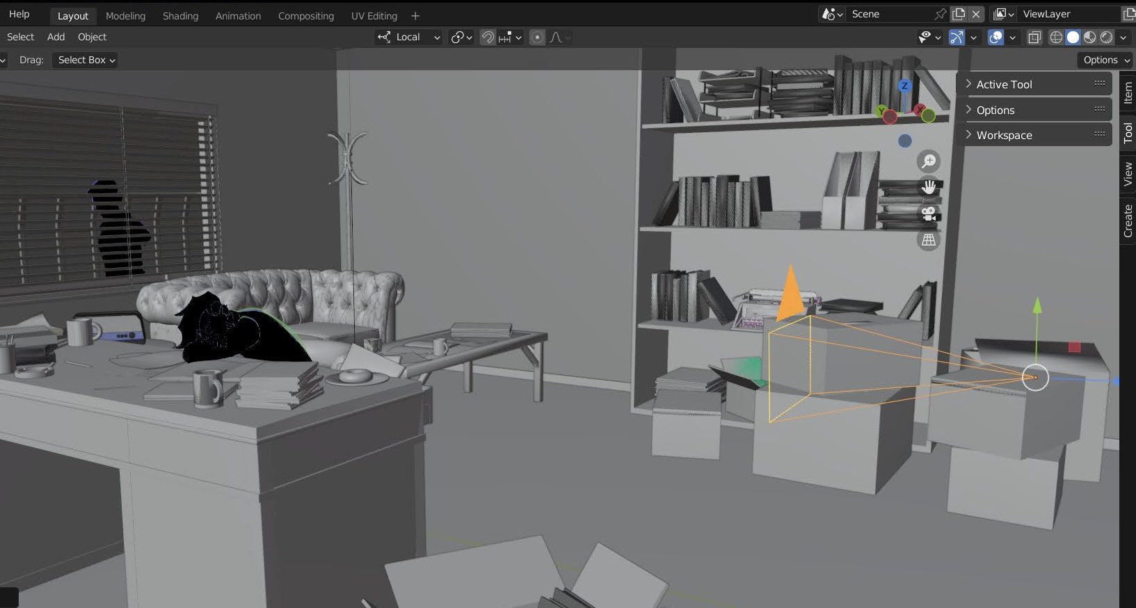 An image of a room in a 3d modelling package