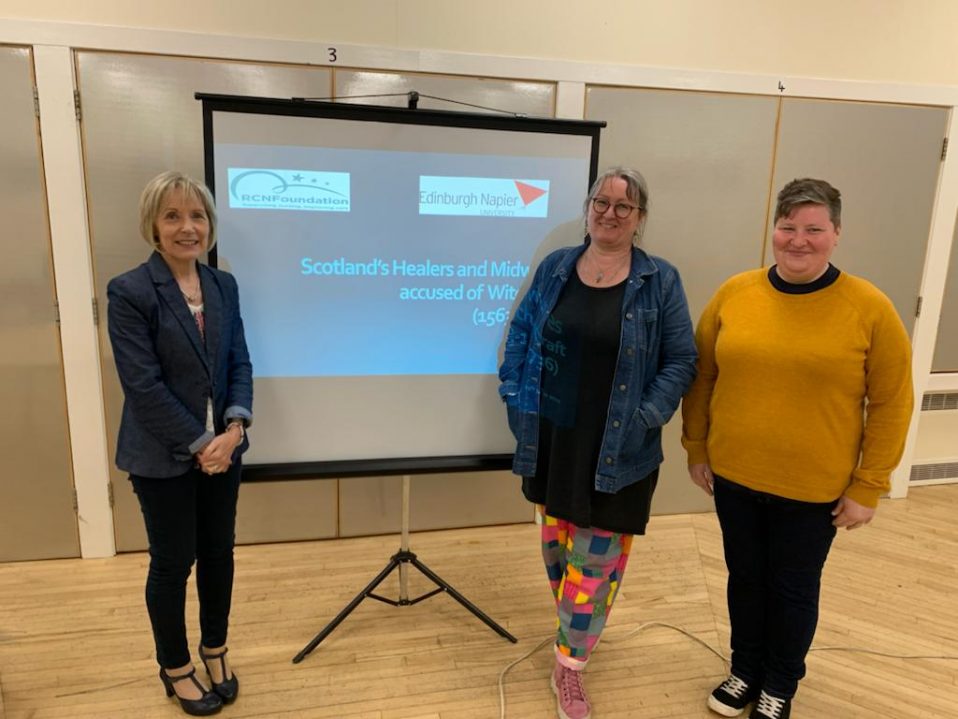 Nicola, Nessa and Rachel at the community event that was held to commemorate the women and men accused of witchcraft in Calder, West Lothian