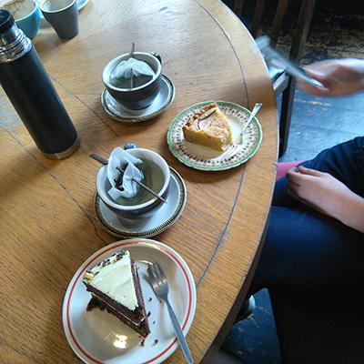 Tea and cake in Edinburgh coffee shop.