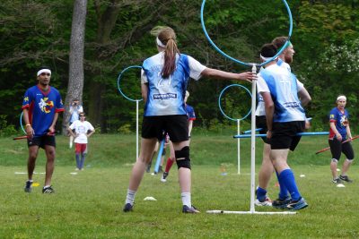Quidditch player guarding their hoops