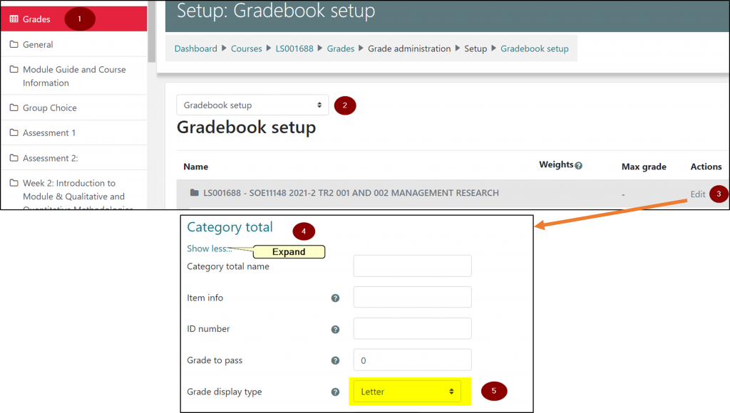 Grade Display Setting