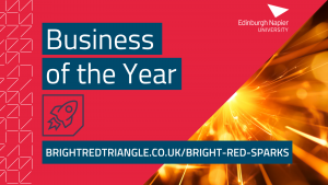 Graphic of BRT Business of the Year - Bright Red Sparks Lightbulb moments, inspiring people