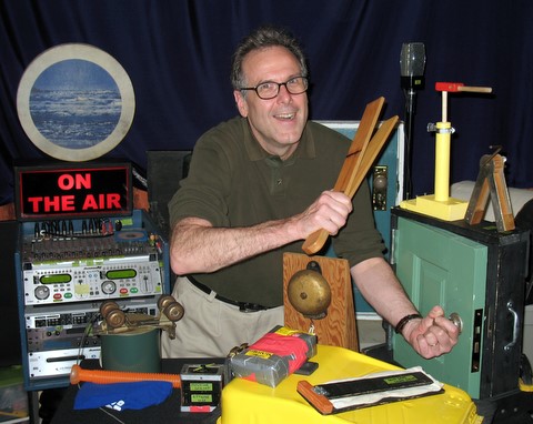 Tony Palermo with radio sound effects props