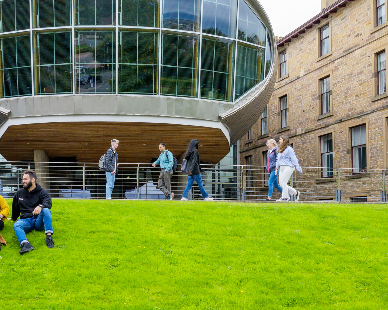 TBS Students outside in front of Craiglockhart campus
