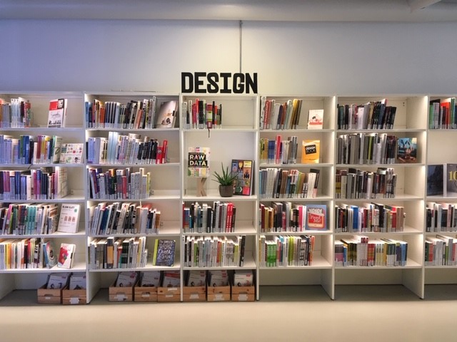 Bookshelves in the KEA library